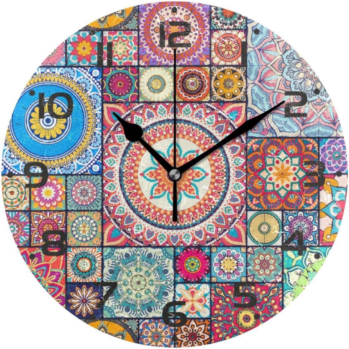 Omgoods - Grote Wandklok met Marokkaanse Mandala - Stil en Kleurrijk