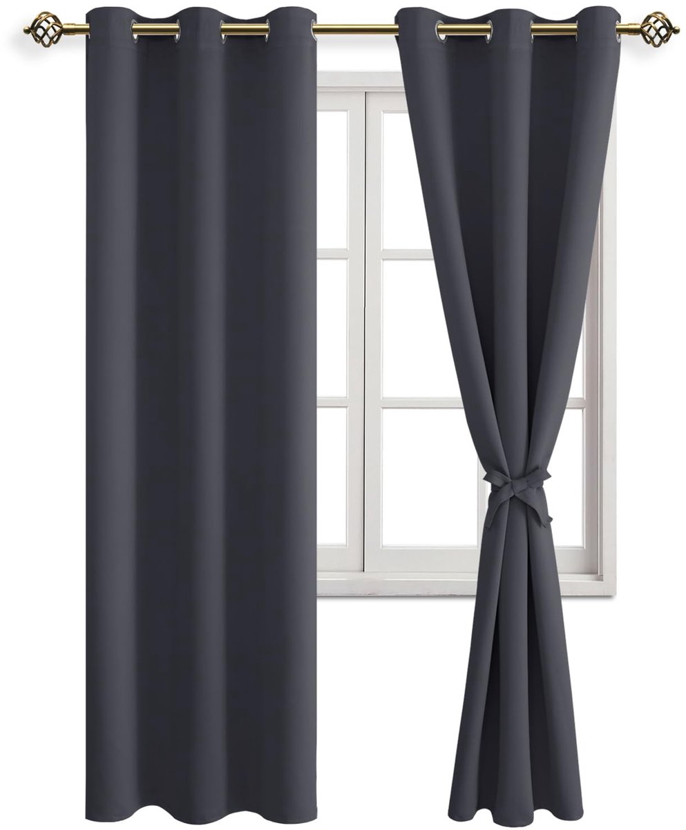 Omgoods - Donkergrijze Opaque Gordijnen met Eyelets voor Slaapkamer en Woonkamer
