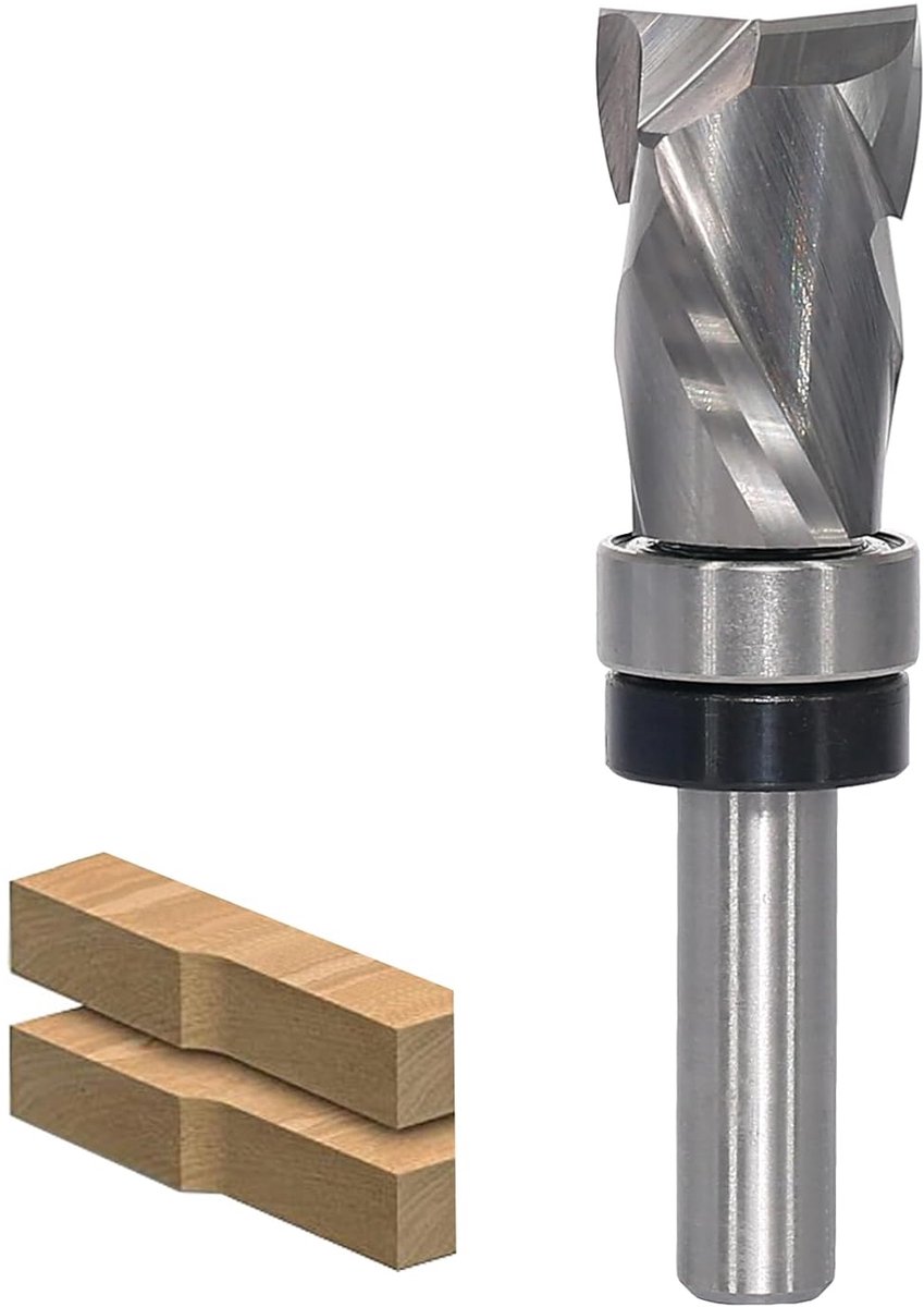 Spiraal-kantenfrees, 8 mm schacht, up & down compressie-cut spiraalfrees voor bovenfrees, 16 mm snijdiameter, 25,4 mm snijlengte, spiraalgroef, kogellagers, houtfrees
