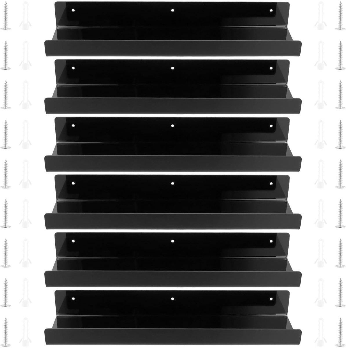 Omgoods - 6 Stuks Zwarte Acryl Zwevende Planken - Decoratieve Wandplanken voor Huisdecoratie