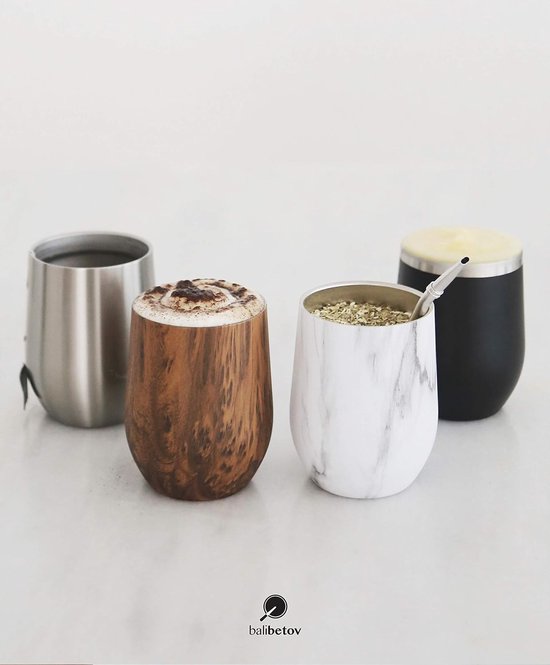 Moderne 350 ml Yerba Mate Kalebas Set - Dubbelwandig Roestvrij Staal - Inclusief Twee Bombilla's en Schoonmaakborstel — afbeelding 5