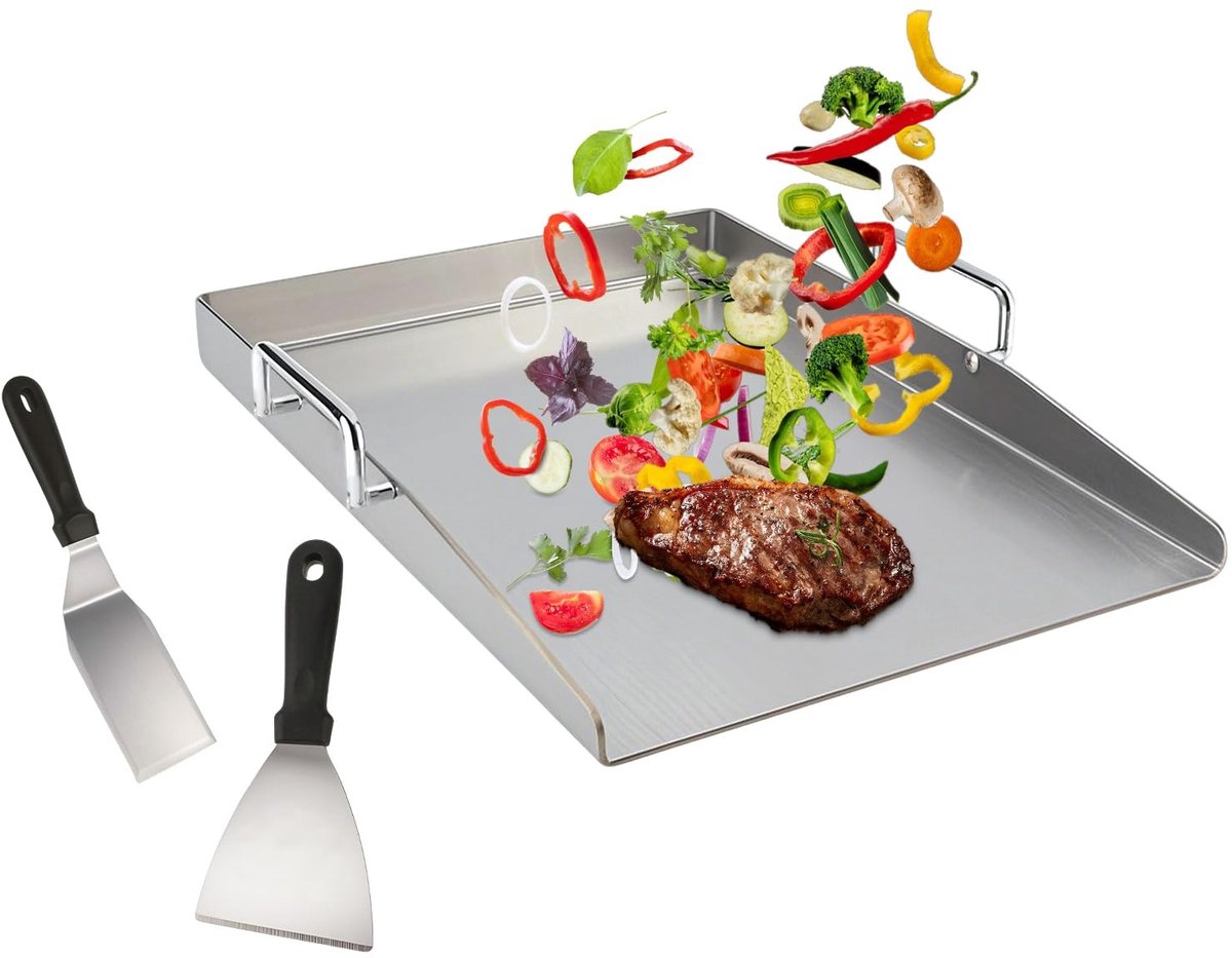 Omgoods - Grillplaat 40 x 30 cm - Plancha met Spatels en Handvatten