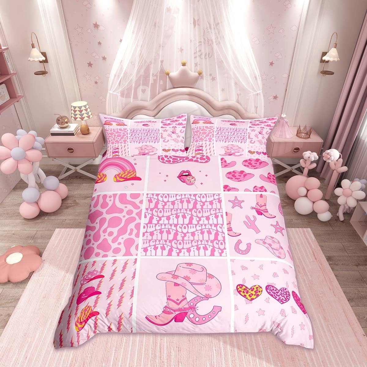 Omgoods - Roze Western Decor Dekbedovertrekset voor Kinderen, Dubbele Maat