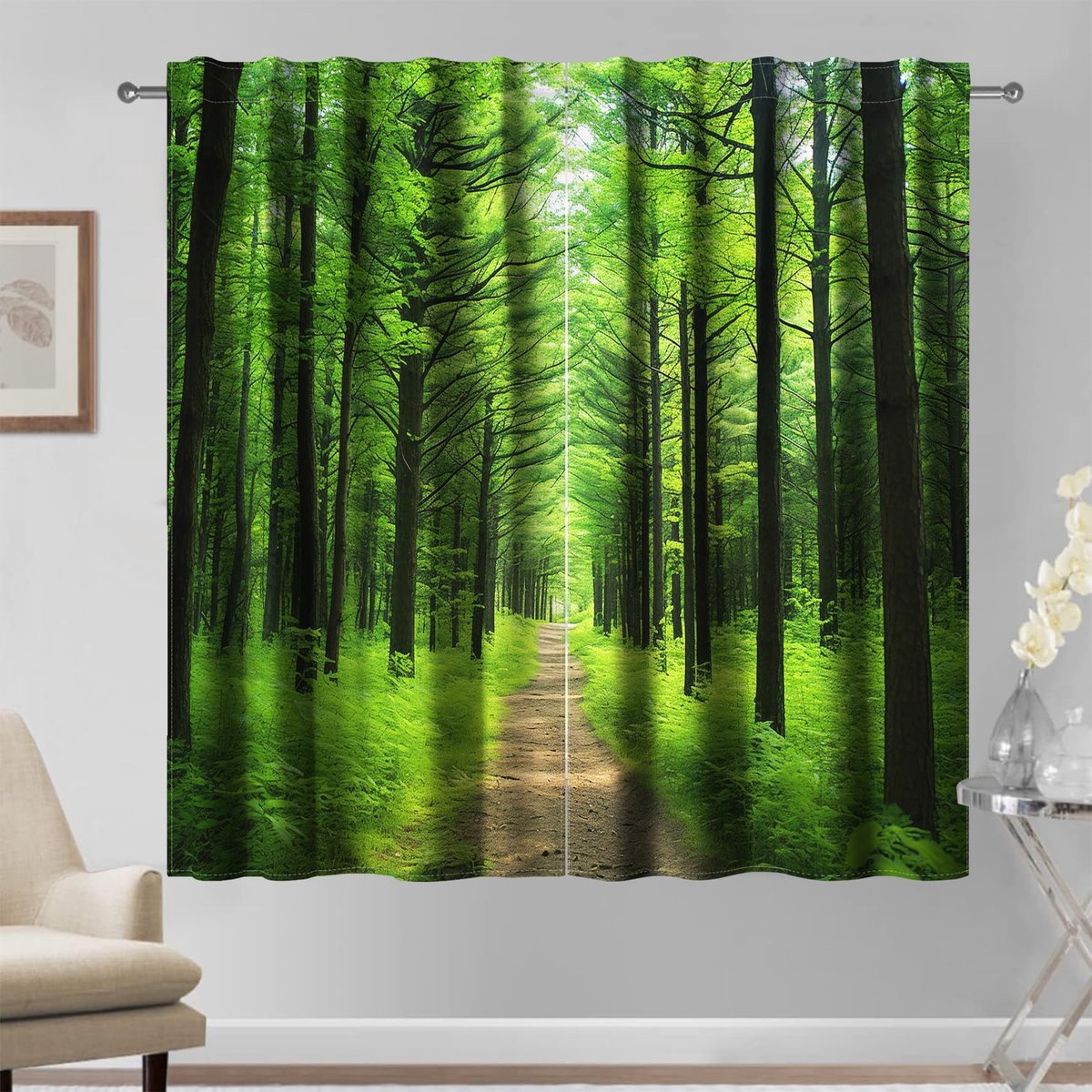 Omgoods - Set van 2 Bos Gordijnen 132 x 214 cm Groen