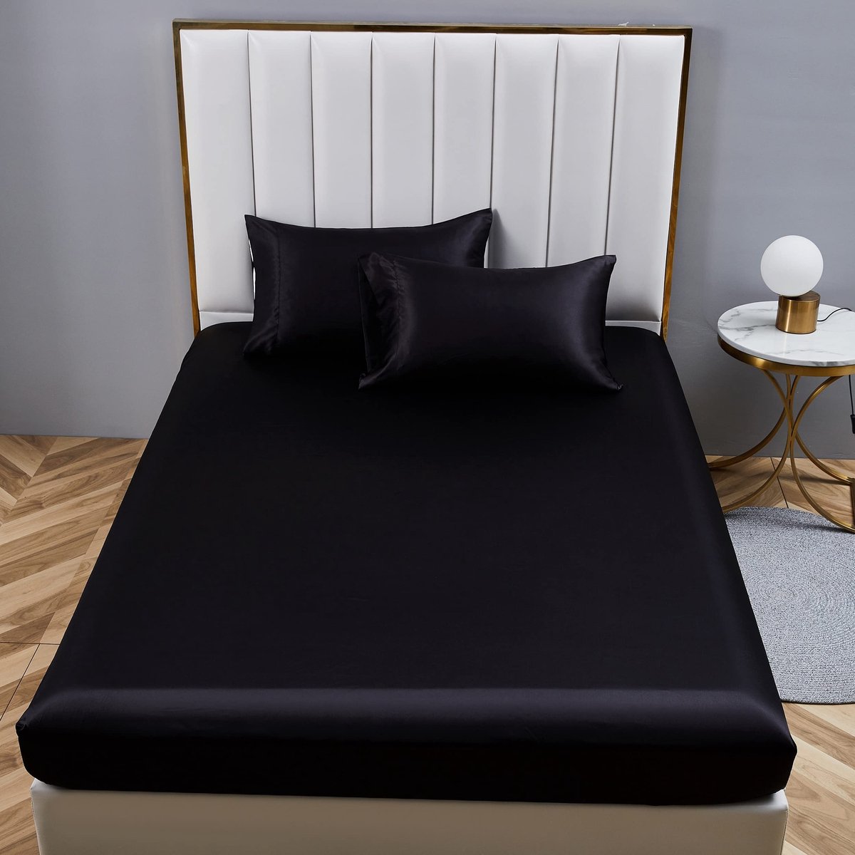 Omgoods - Satin Fitted Sheet 90x200 cm - Zwart, Geschikt voor Matrassen tot 30 cm