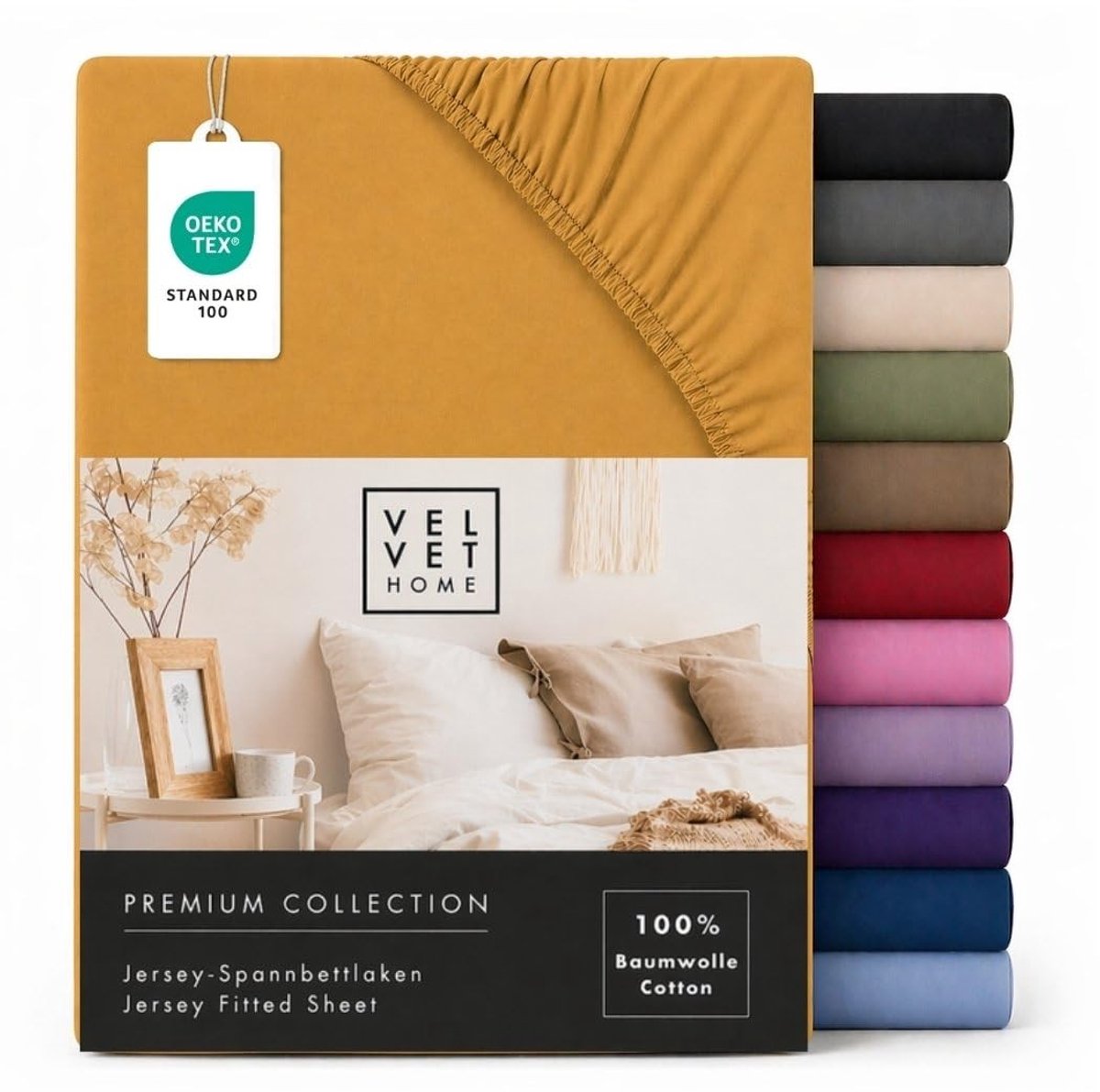 Omgoods - Fitted Sheet 90x200 cm Katoen met Elastiek - Hoogwaardige Topper Matraslakens in Mooi Mosterdkleur