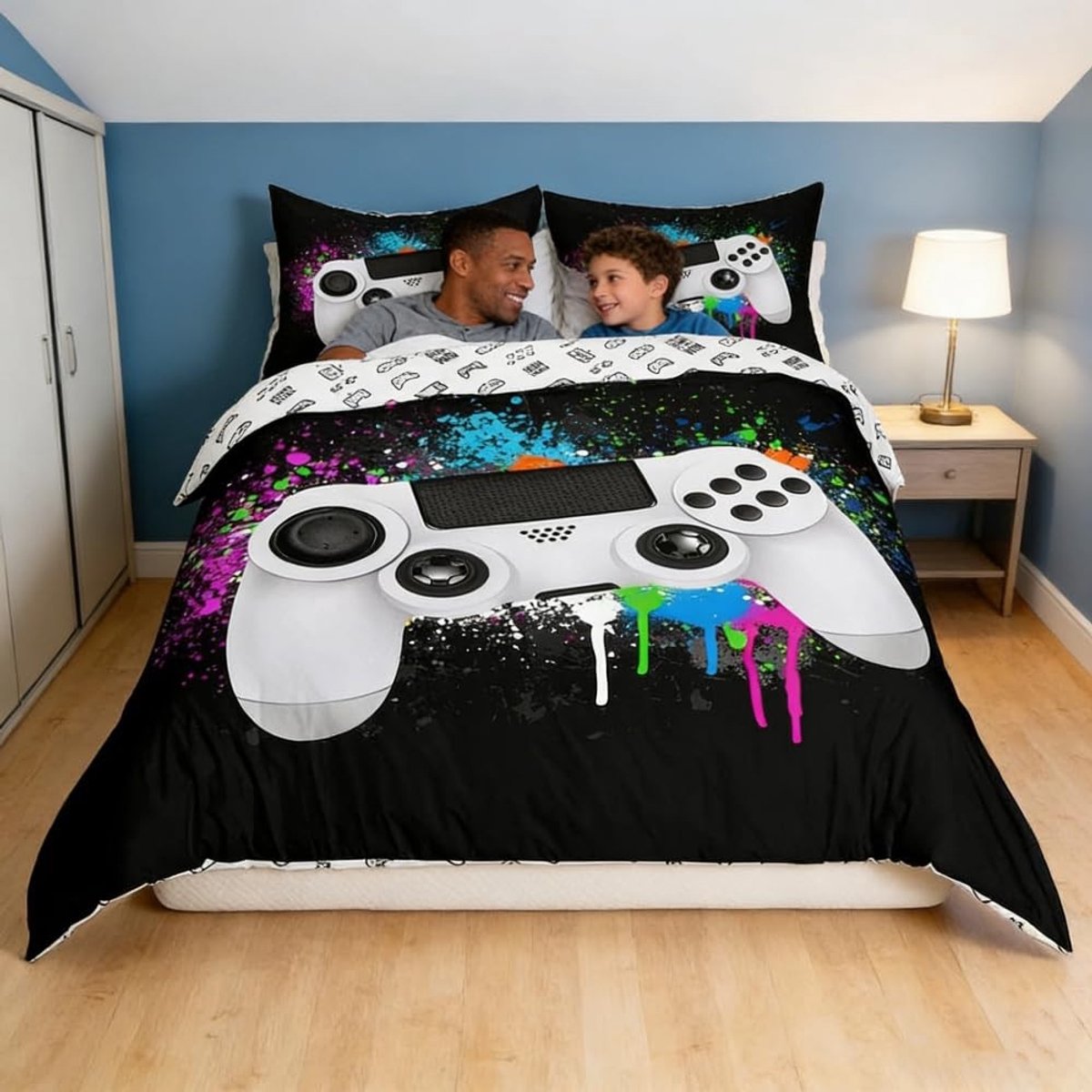 Omgoods - Gaming Duvet Cover Set voor Jongens met Kleurige Gamepad