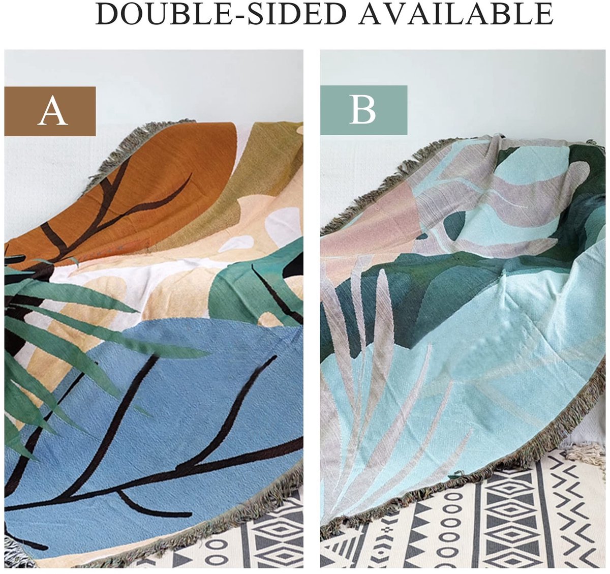 Omgoods - Dubbelzijdige Katoenen Woven Throw Blanket met Jungle Patroon