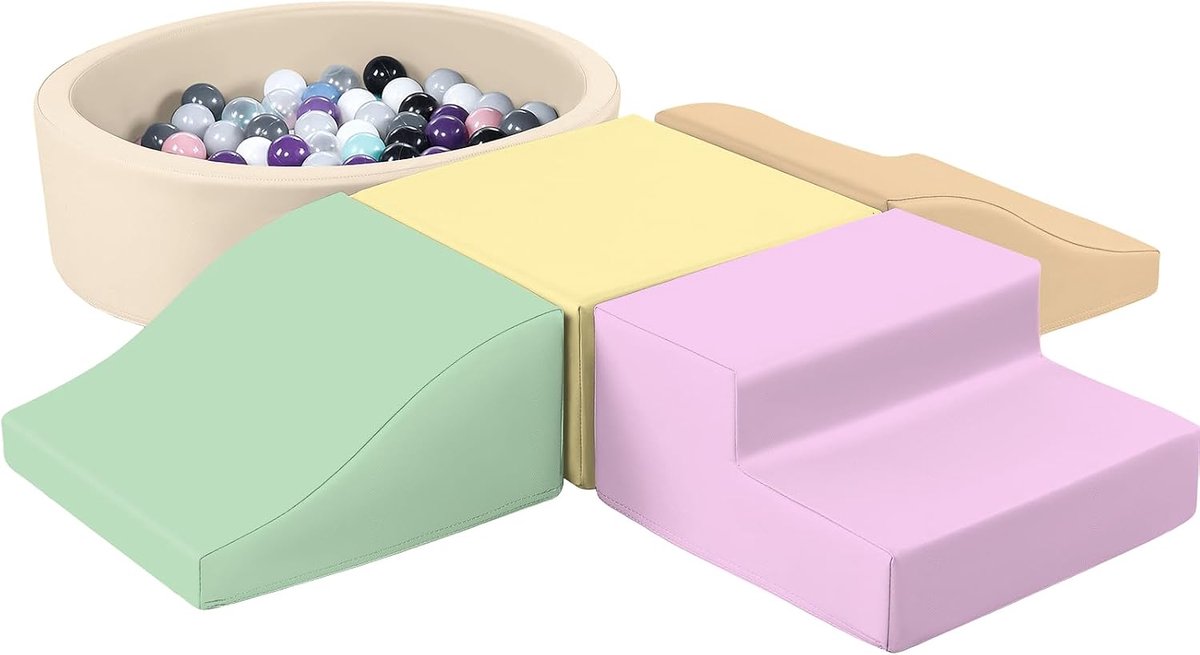5-delige softplay-gereedschapsset, PU-lederen klimspeelgoed, ballenbad voor peuters (zonder ballen), kruipbouwstenen, speelgoed, baby-binnenkruip-schuimbouwstenen, speelgoed (kleurrijk)