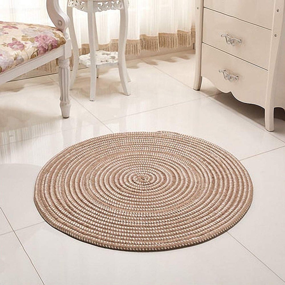 Omgoods- Vloerkleed handgemaakt - Rond tapijt - 40 x 40 cm - Polyestervezel - Voor woonkamer/slaapkamer/badkamer/kinderkamer - Veiligheidswaarschuwing brandveiligheid