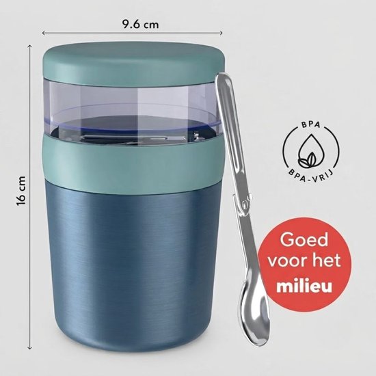 JCP® Yoghurt Beker To Go - Yoghurt Beker To Go met Lepel - Yoghurt en Muesli Beker To Go - Blauw - 10cm x 10cm x 16cm van Jcp — afbeelding 2