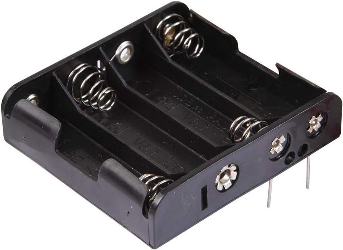 Batterijhouder - Accuhouder - Elektronica Projecten - Doorgaand Gat - 4x AA - Zwart