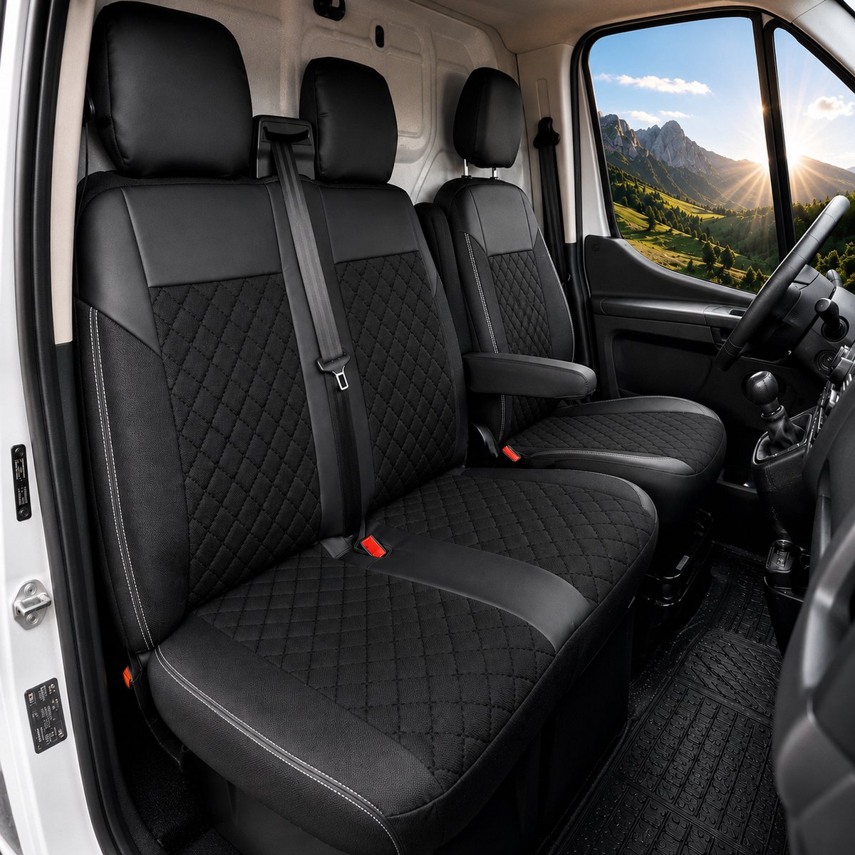 Stoelhoezen Mercedes Sprinter W907/W910 - Set 2+1 - Zwarte stiknaden - AIM
