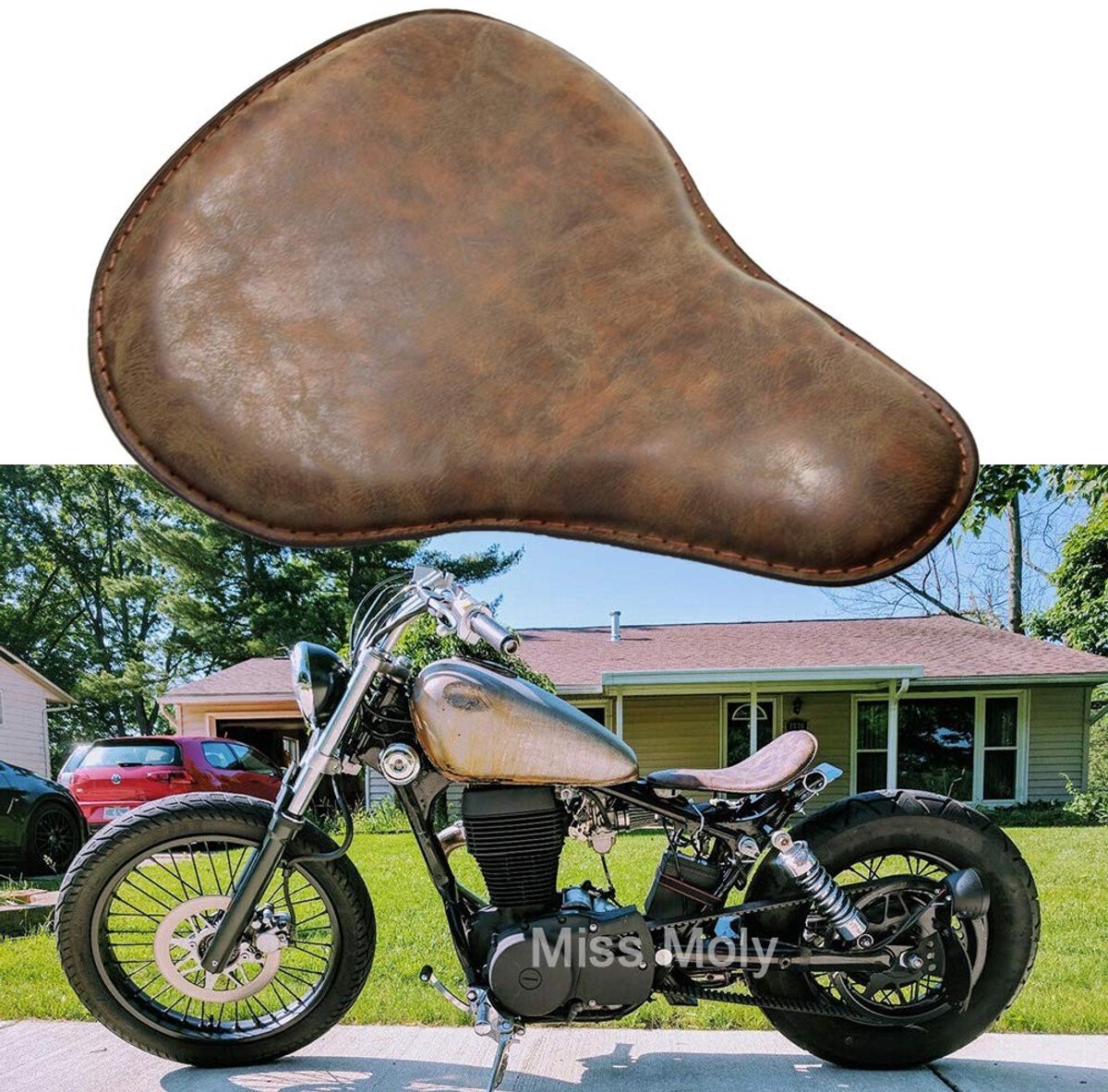 Omgoods - Motorfiets Leer Solo Zitting voor Chopper Sportster Bobber
