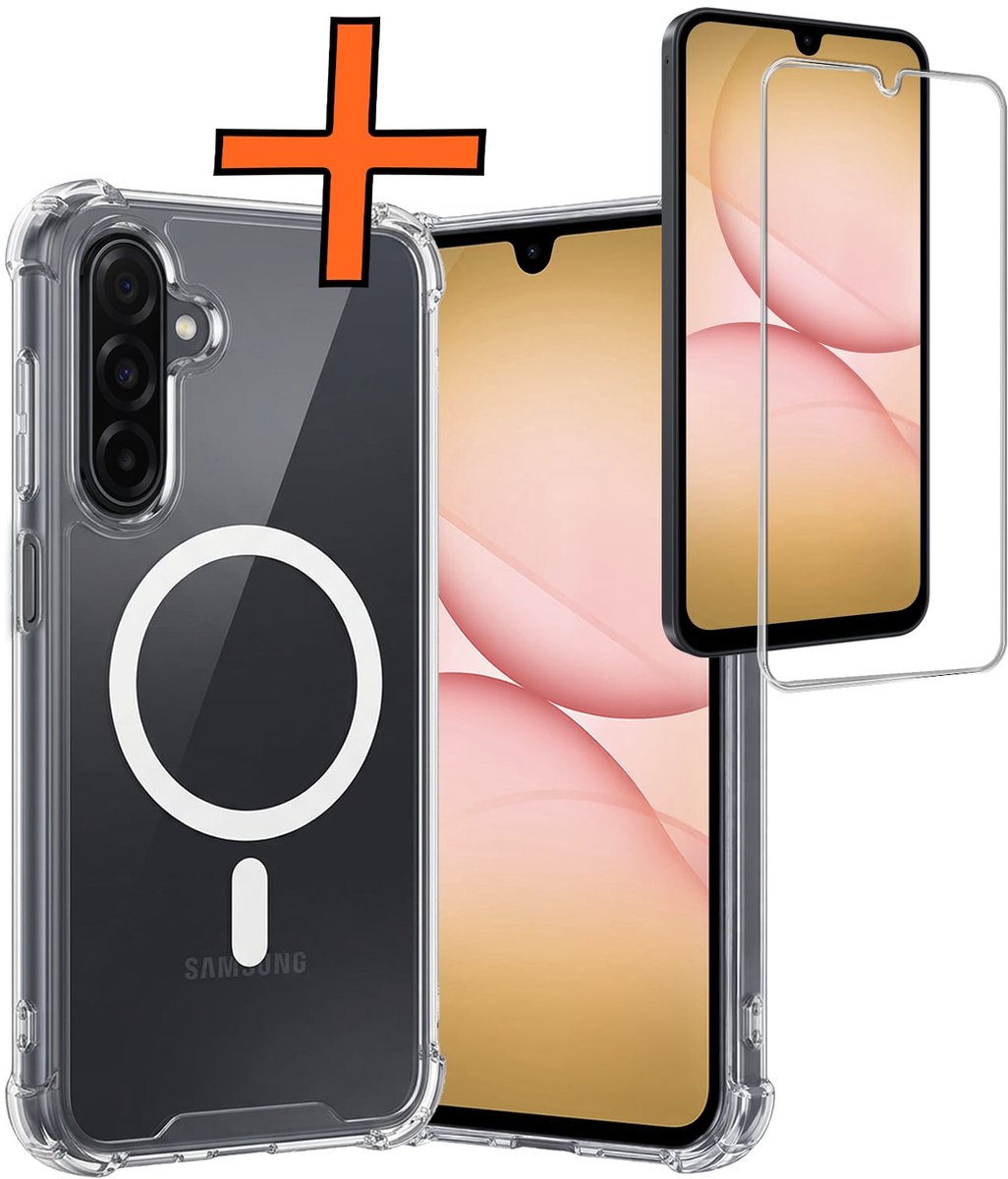 Hoes - Met Screenprotector - Geschikt voor Samsung Galaxy A17 - Magsafe Compatible - Sterk & Shockproof - Back Cover - Shock Proof Case - Telefoon Hoes - Transparant