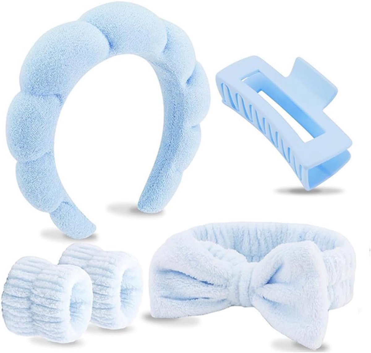 Thijox - 5 stuks Spa Haarband voor Dames - Zachte Spons, Badstof Doek, Anti-Slip Hoofdband voor Gezichtsverzorging, Make-up en Huidverzorging - Lichtb