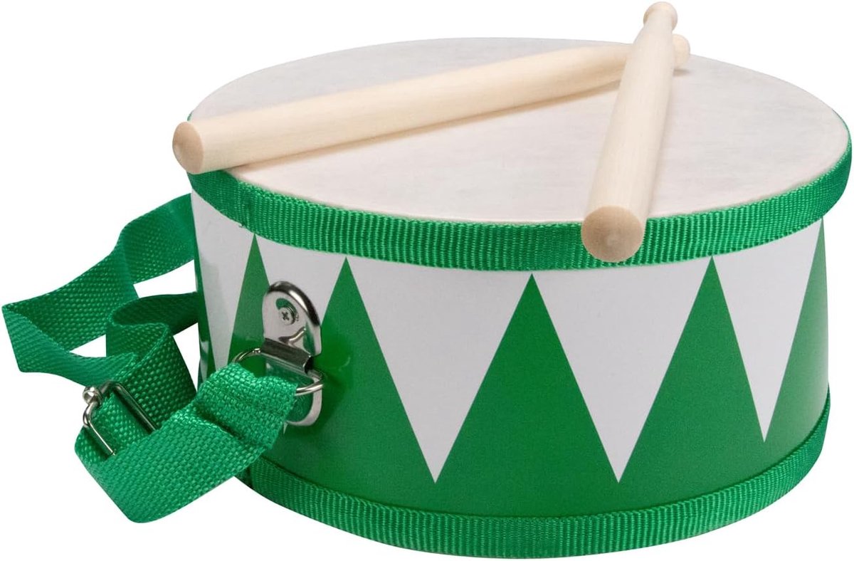 Trommel voor kinderen groen-wit muziekinstrument van hout met