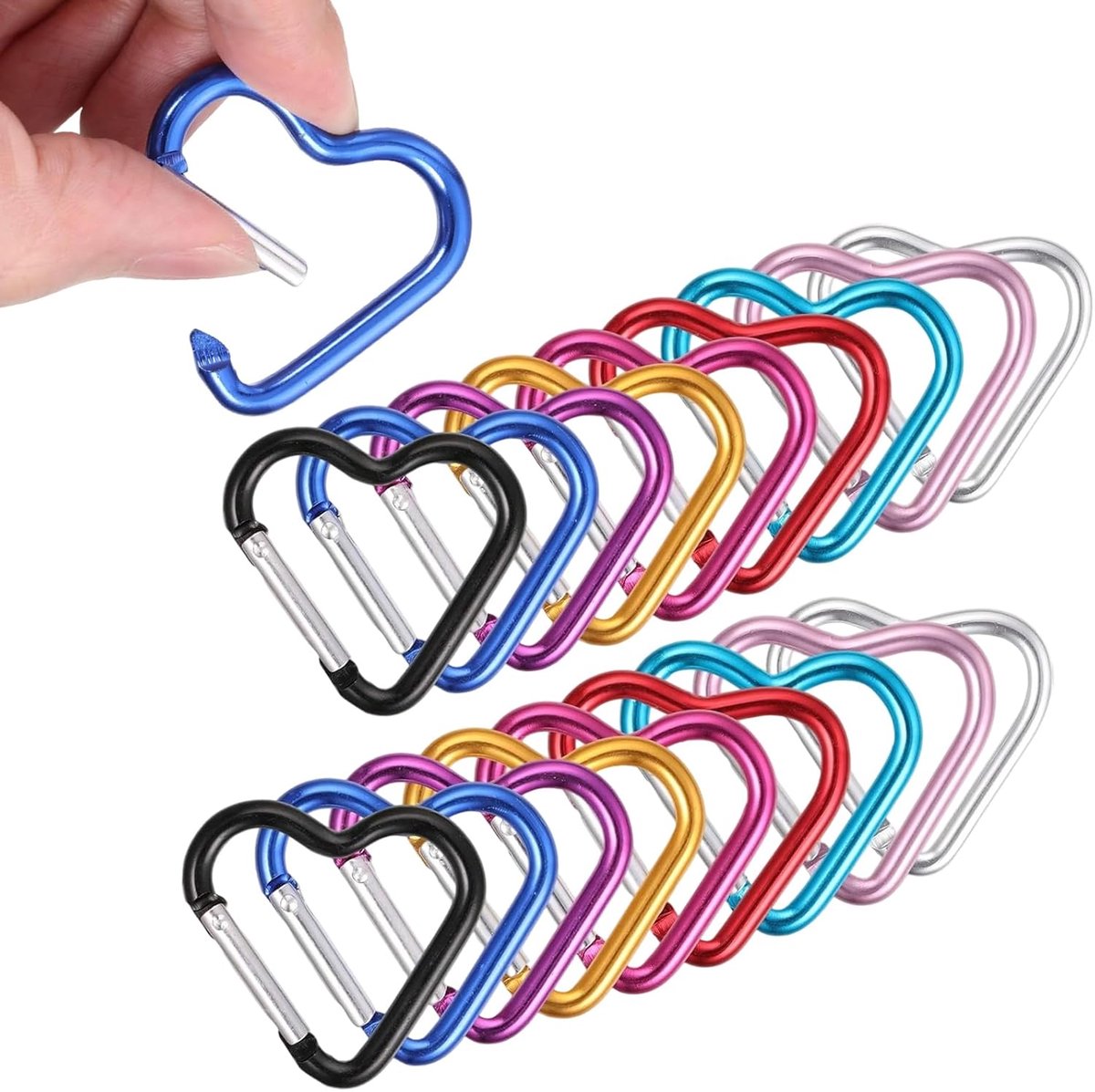 18 stuks mini-hartkarabijnhaak, aluminium schroefkarabijnhaak, hangende gesp voor gebruik buitenshuis, gesp voor kledingaccessoires, karabijnhakenset voor kamperen, wandelen, bergen beklimmen, vissen