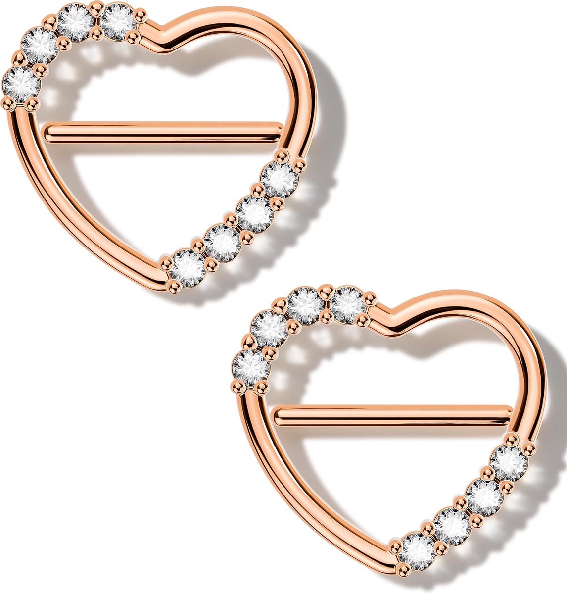 2 stuks roségouden tepelpiercing 14G hart, 14 mm tepelring van 316L