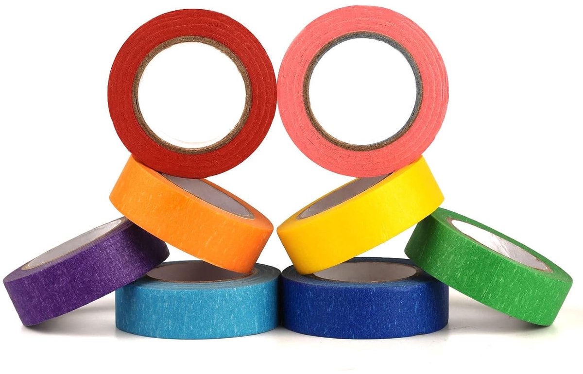 Kleurige tape 18mm - 8 rollen in verschillende kleuren - Perfect voor knutselen - Creëer unieke projecten - SnelShoppen