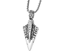 Ketting pijl staal met Viking runen halsketting amulet hiphop punkstijl halsketting heren totem Viking zilver vintage verjaardagscadeau, Van, M