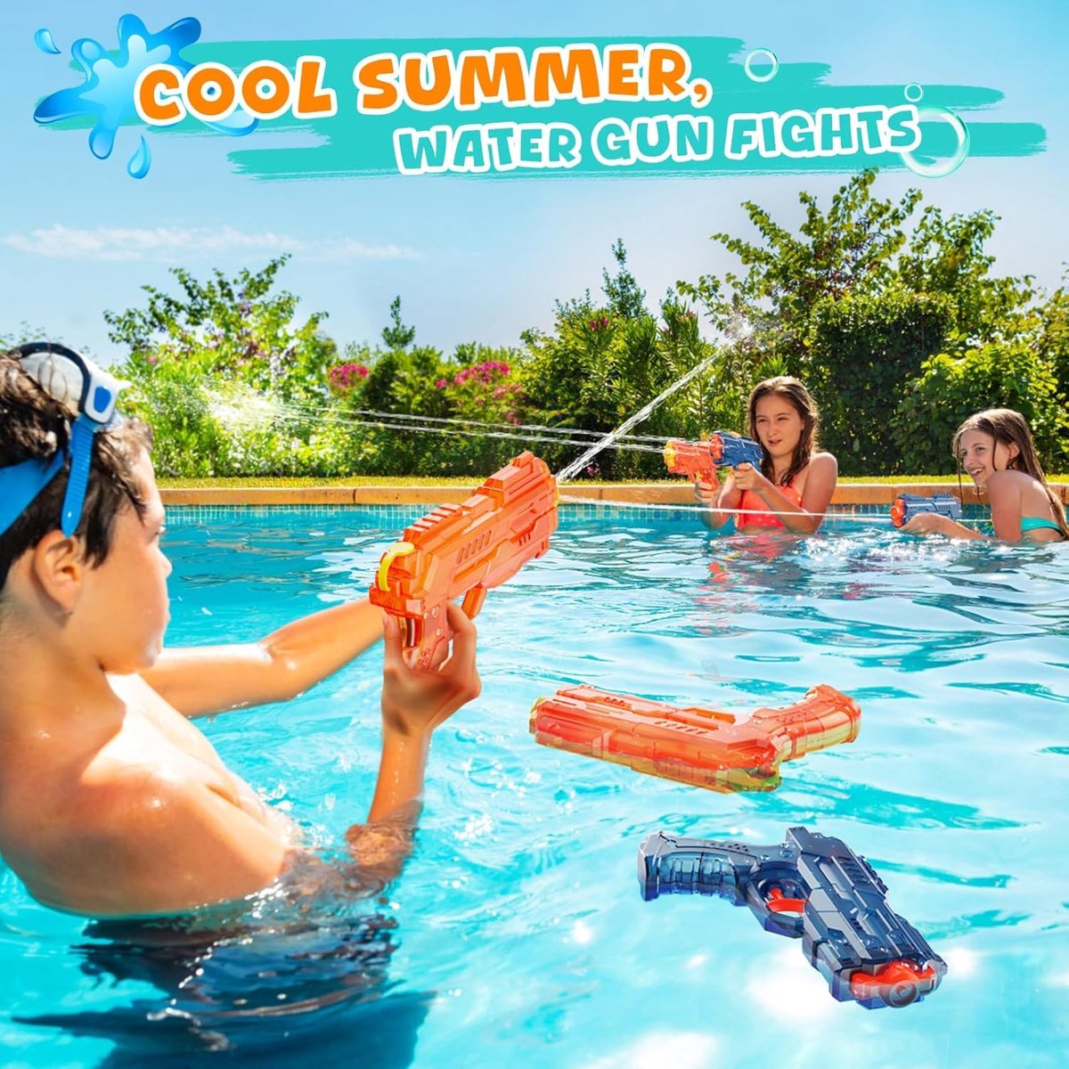 Waterpistool, 2 stuks, waterspuitpistool, set van 2 waterpistolen voor kinderen, waterpistool, groot bereik voor watergevechten in de tuin, zwembadfeesten en strandplezier (2 blauw)