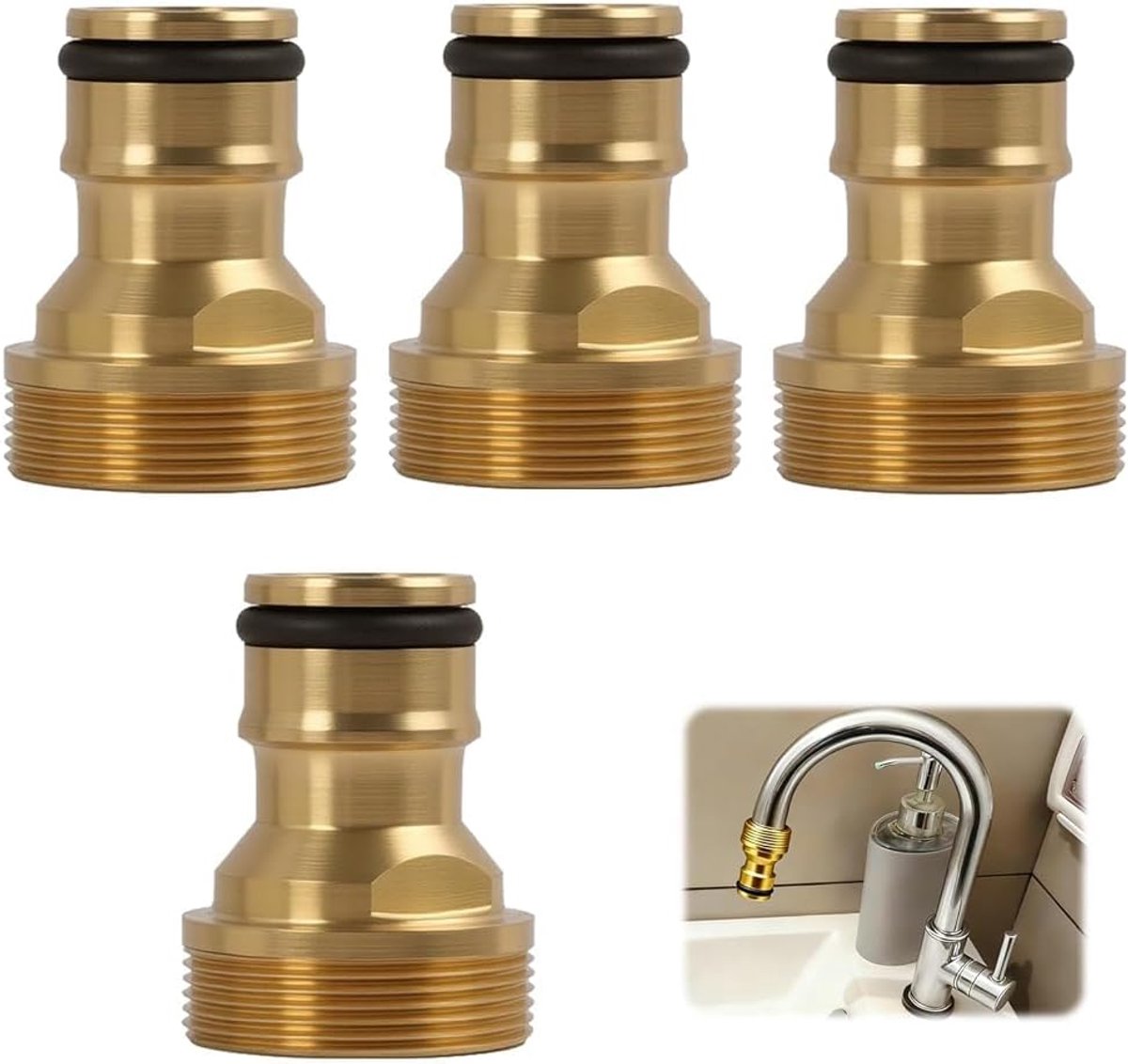 SnelShoppen - Set van 4 Universele Kraanverbindingen voor Mengkraan, 22mm & 24mm Draad, Robuust Messing voor Tuinslang, Wasmachine, Keuken, Badkamer