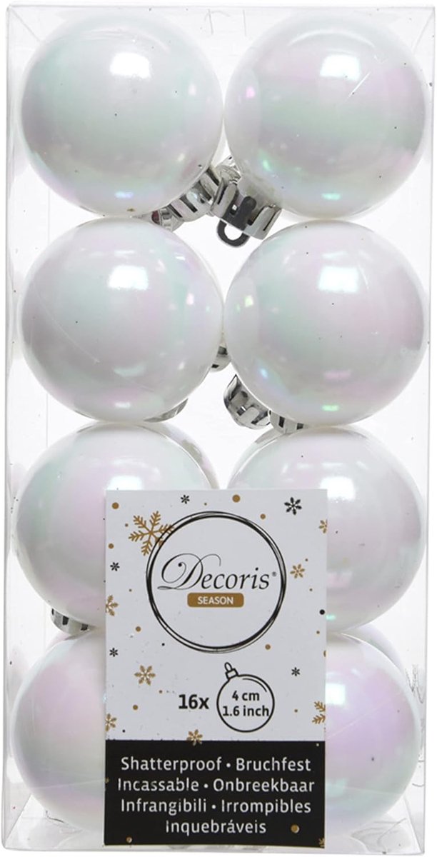 Plastic kerstballen 16x 4cm - parelmoer wit - shatterproof - voor een stijlvolle boomdecoratie - SnelShoppen