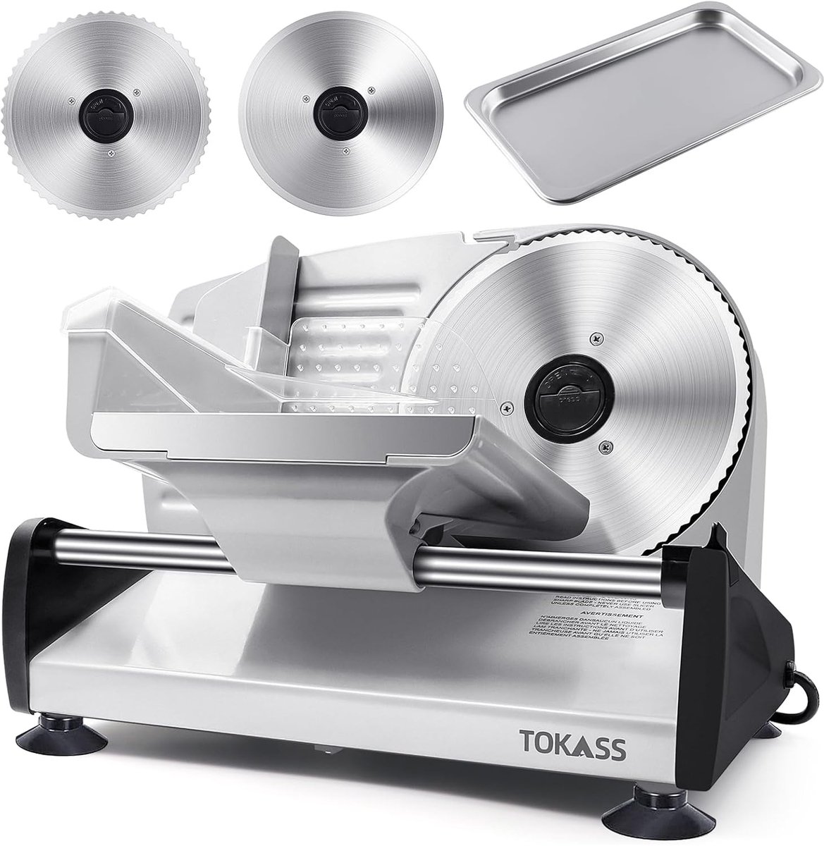 SnelShoppen - Elektrische Allround Snijmachine 200W Stille DC Motor, 2 Verwijderbare RVS Messen 19cm, Verstelbaar 0-15mm, Multifunctionele Brood Vlees