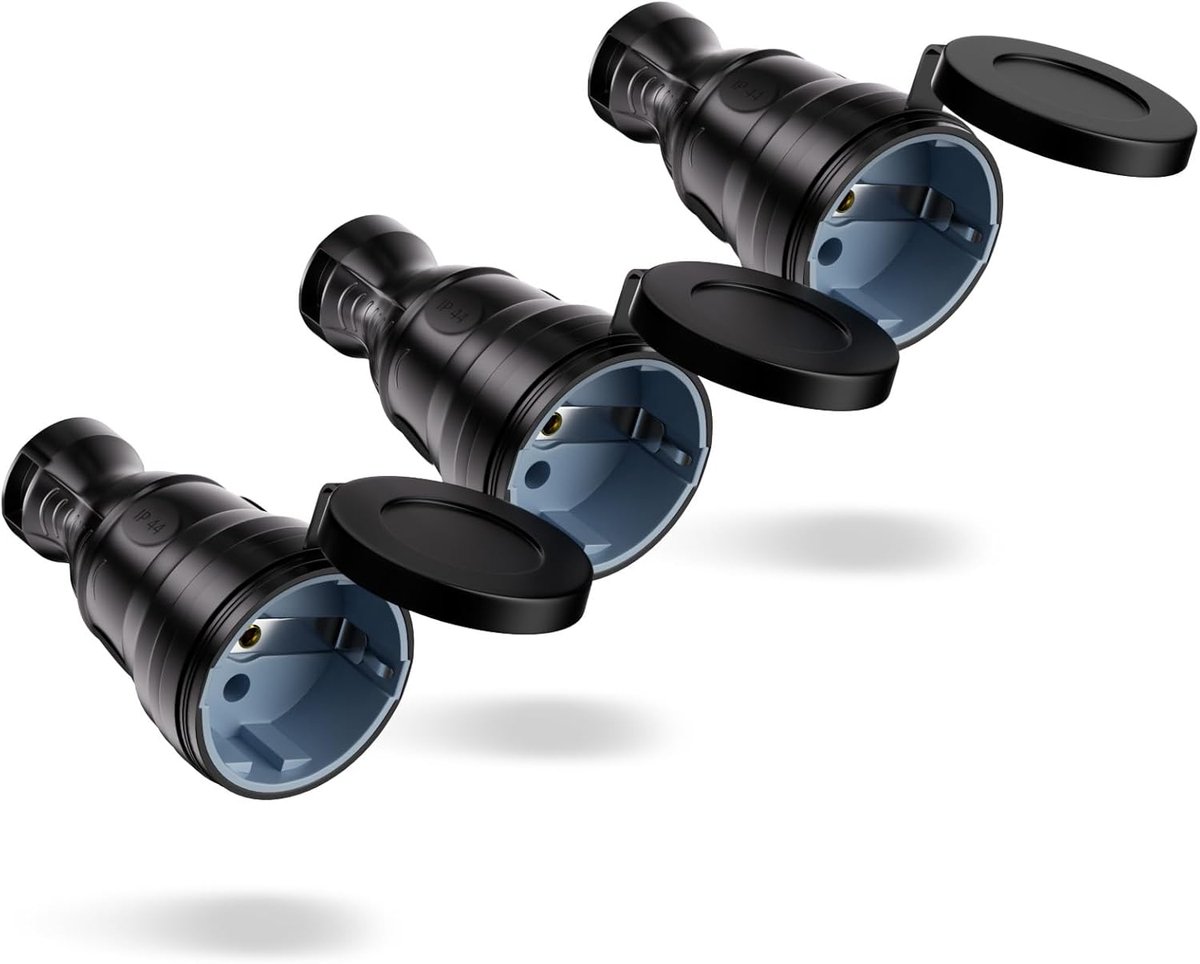 Schuko Coupler Pack van 3 - 250 V / 16A - Aardingskoppeling - Waterdicht en veilig gebruik - SnelShoppen