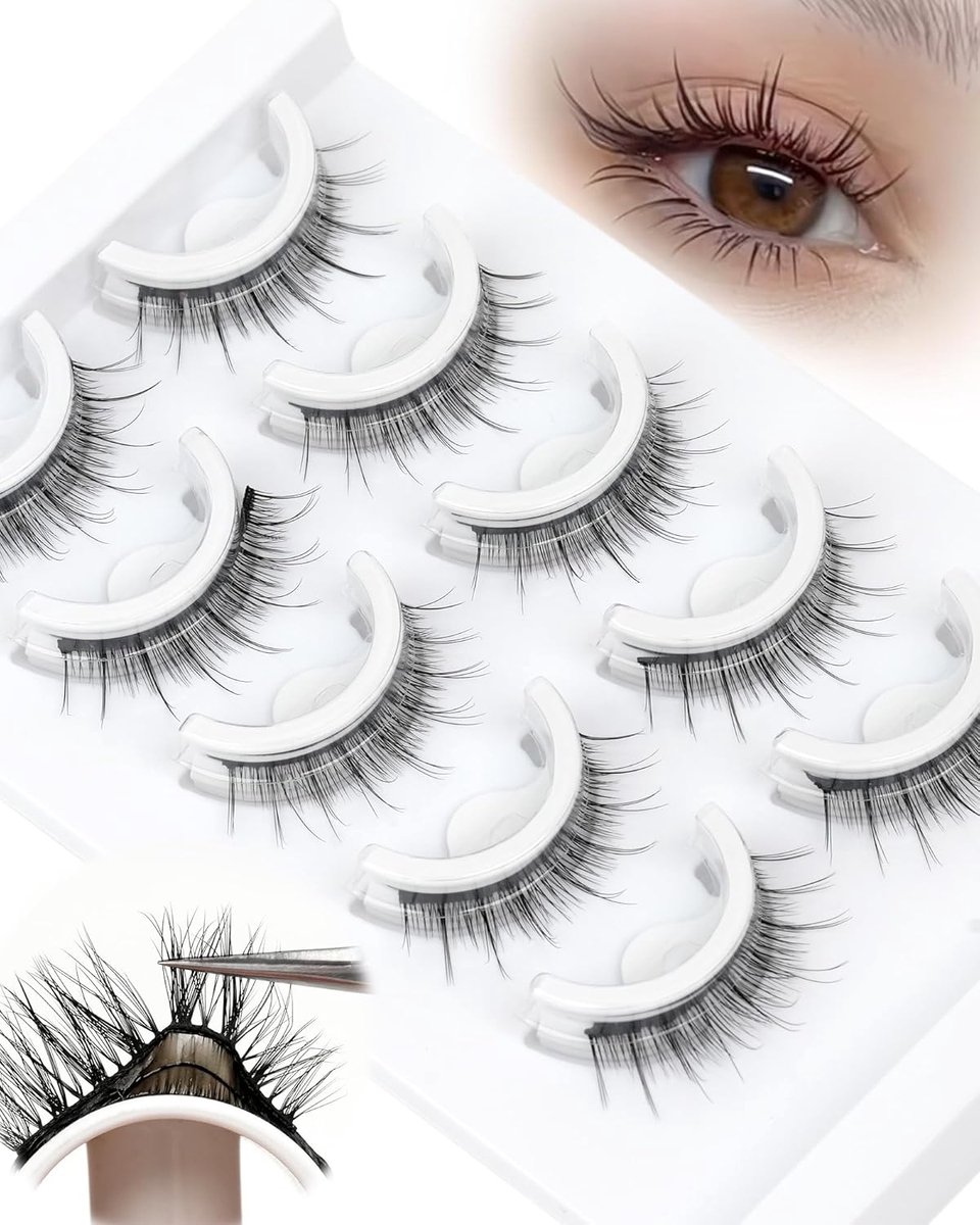 Valse Wimpers Pre Glued Eyelashes 5 Pairs Pack Faux Wimpers Wispy Manga Lashes Reusable and Soft by Obeyalash (L09)