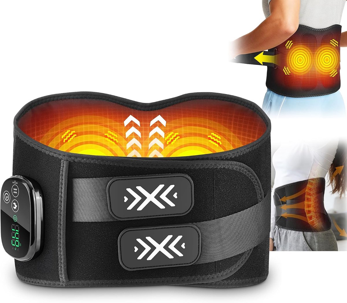 rugverwarmingskussen met automatische uitschakeling, rugverwarmer, massageapparaat met 5000 mAh accu, rugsteungordel, massage met 3 trillingen, 5 warmtes en 3 timers, cadeau voor vader
