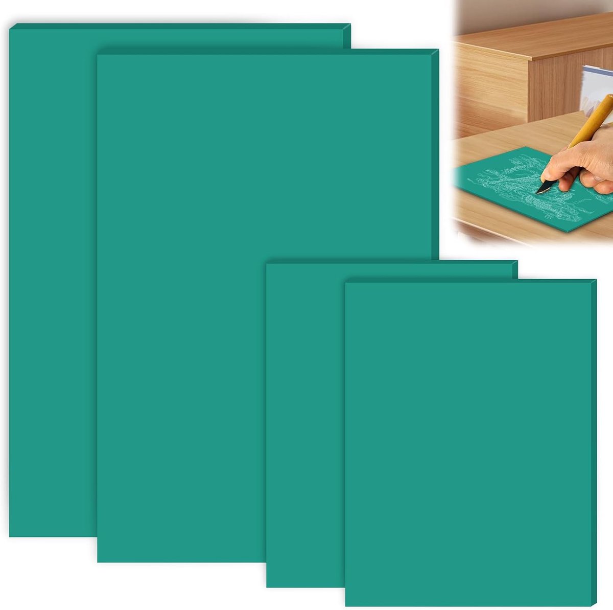 4 stuks zacht rubber linoleum drukplaat, 2 A4+ en 2 A6 zacht rubber
