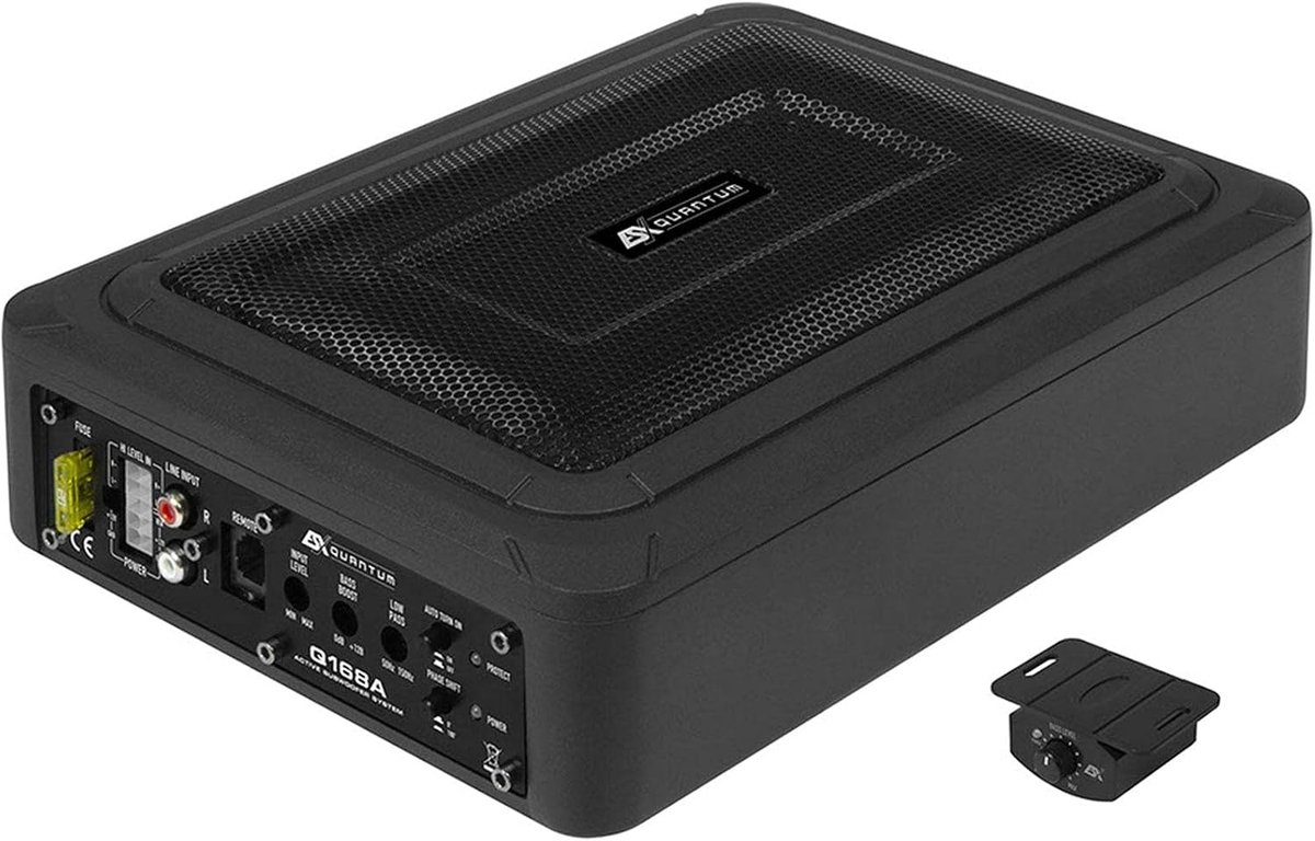 SnelShoppen - Actieve Onderstoel Subwoofer 15x20cm (6x8') - 100W RMS, Aluminium Behuizing, Inclusief Afstandsbediening, Hoog-niveau Ingangen