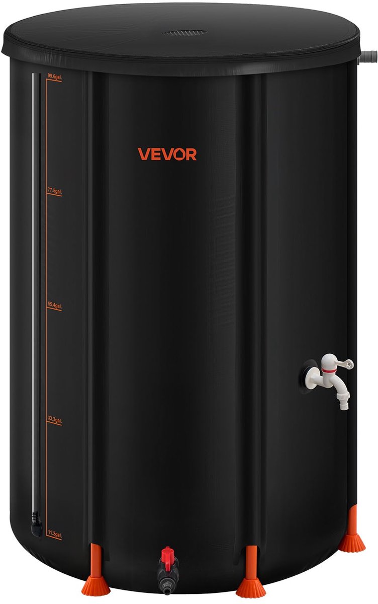SnelShoppen - Opvouwbare Regenton 100 Gallon - Duurzaam 1000D PVC Regenwateropvangvat met Kraan, Overloopkit en Mesh Top - Ideaal voor Tuin, Boerderij