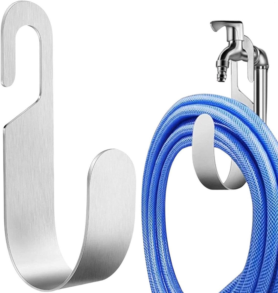 Tuinslanghouder - Slanghaak Waterleidinghanger - Tuin Organiseren - Roestvrij Staal 304 - 55 x 100 x 225 mm - Zilver