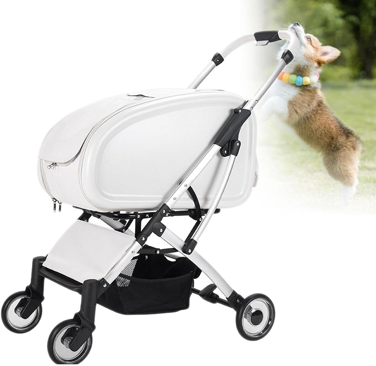 Kinderwagen voor Huisdieren - Dierenbuggy Transportkar - Comfortabel Vervoer - Afneembare Drager - 70x38x103cm - Transparant