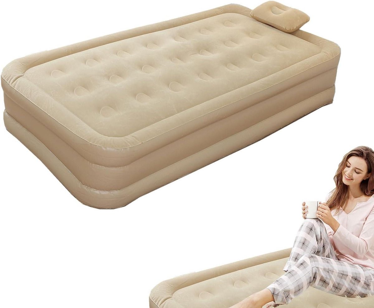 Zelfopblazend Luchtbed - Luchtmatras Kamperen - Comfortabel Slapen - Ingebouwde Pomp - Enkel Dubbel - Beige