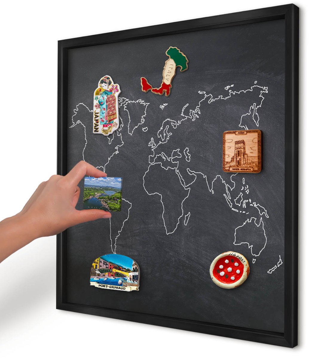 Artprintcave Zwart Magneetbord mit Zwart Frame - 50x50 cm - Krijtwereld Bord Voor Magneten - Minimalist Memobord Keuken - Kaarten