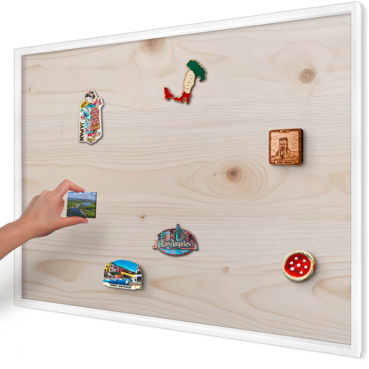 Artprintcave Beige Magneetbord mit Witte Lijst - 100x70 cm - Houten Patroon Magnetisch Bord Voor Magneten - Minimalist Wandbord Magnetisch - Texturen