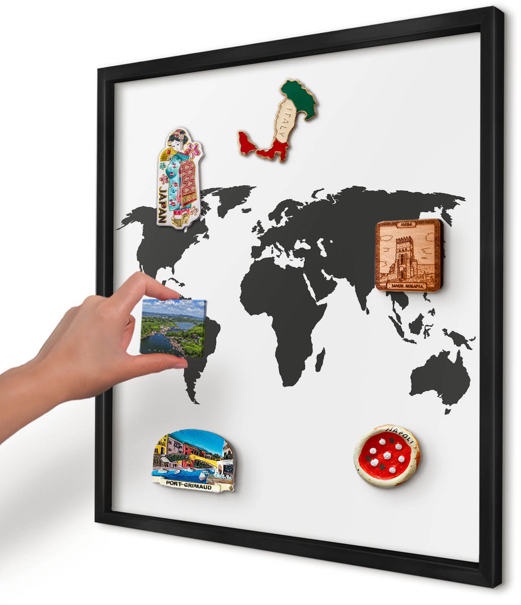 Artprintcave Zwart Magneetbord mit Zwart Frame - 50x50 cm - Wereldkaart Notitiebord - Minimalist Magneet Bord mit Frame - Kaarten