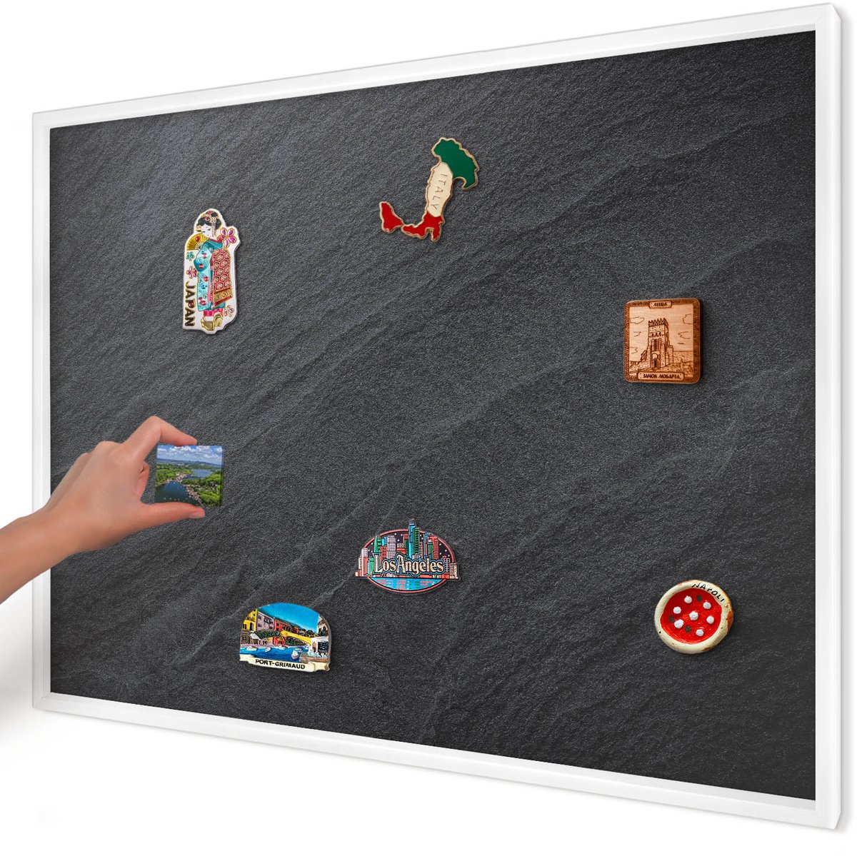 Artprintcave Zwart Magneetbord mit Witte Lijst - 100x70 cm - Grijze Textuur Bord Voor Magneten - Minimalist Magneet Bord mit Frame - Texturen