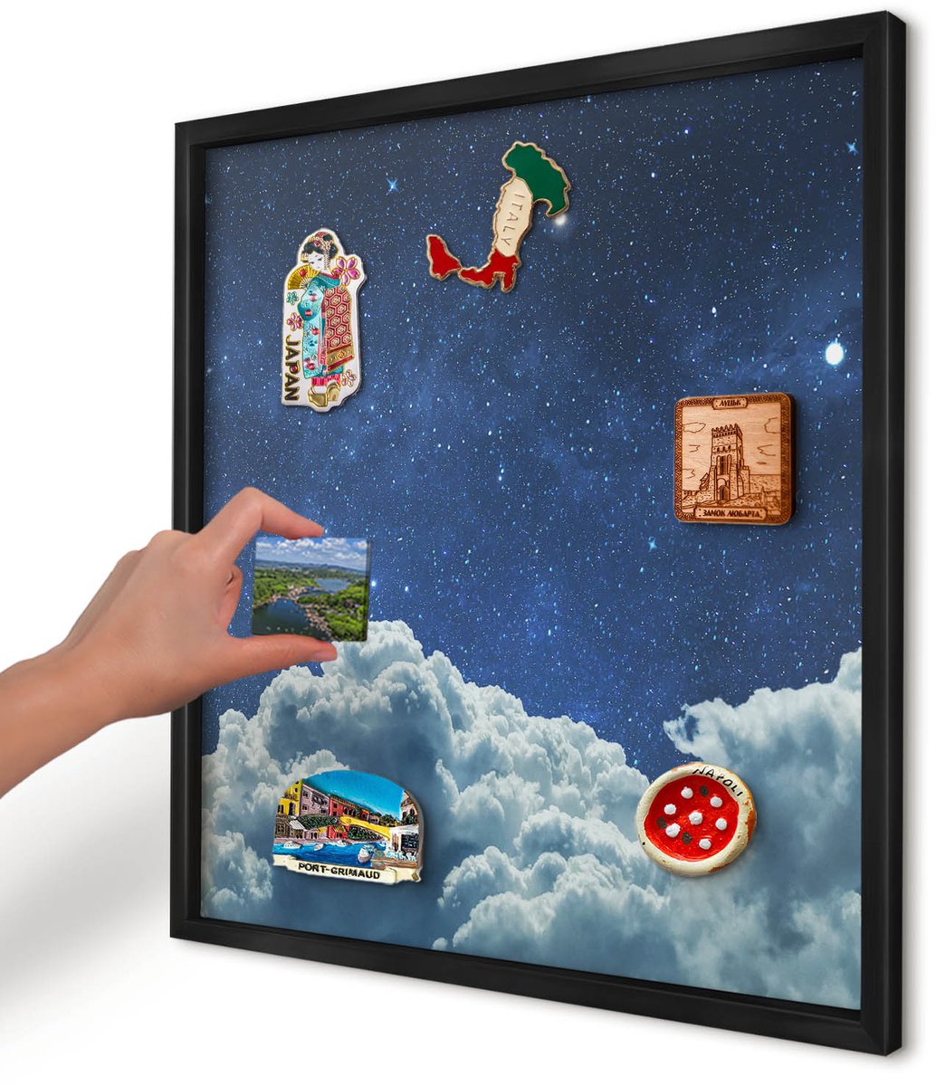Artprintcave Marine Magneetbord mit Zwart Frame - 50x50 cm - Kosmische Nacht Magneetbord Voor Foto's - Surrealistisch Magneetbord Voor Keuken - Kosmos