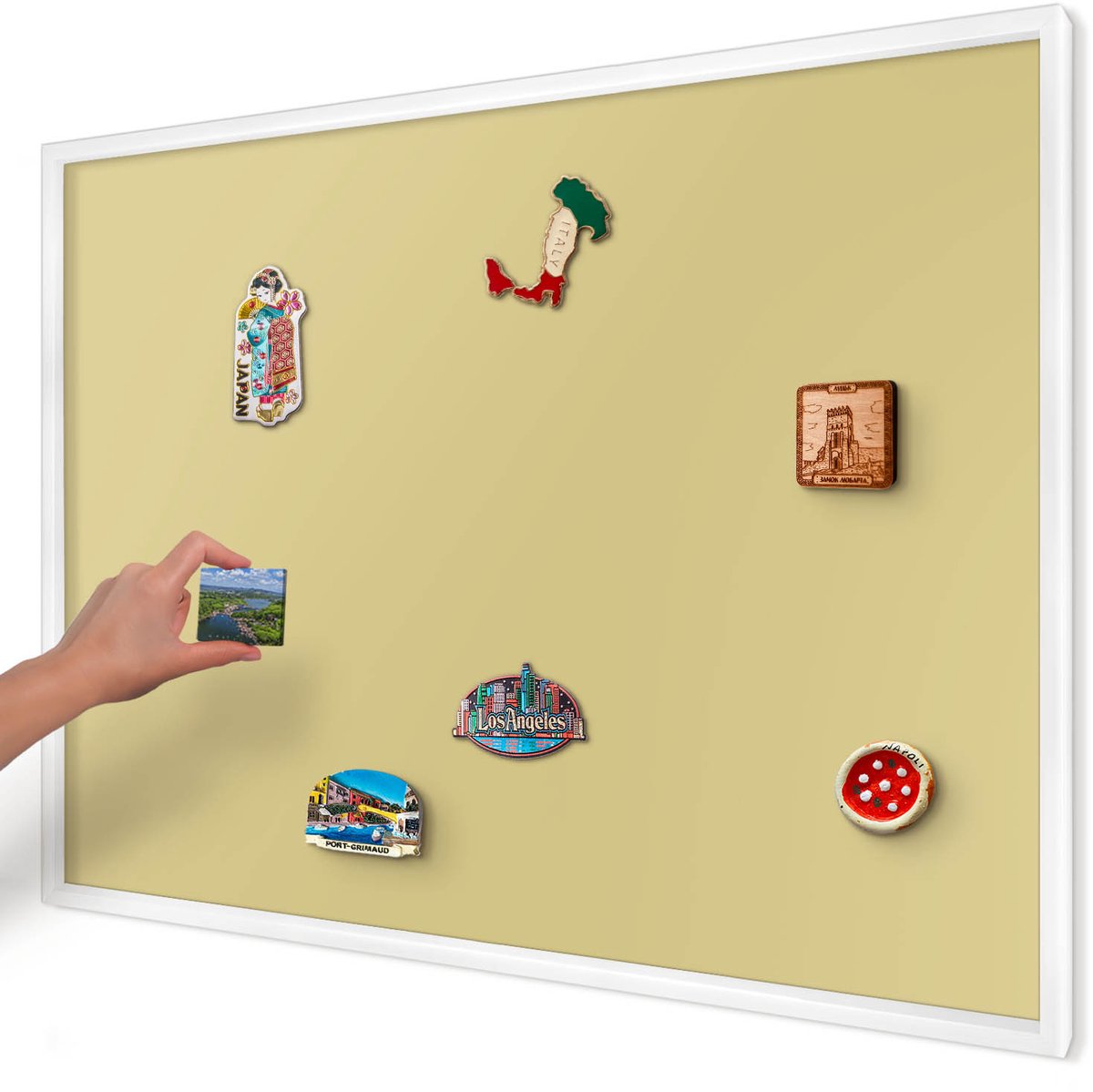 Artprintcave Geel Magneetbord mit Witte Lijst - 100x70 cm - Vintage Geel Wandbord Magnetisch - Minimalist Bord Voor Magneten - Achtergronden En Patronen