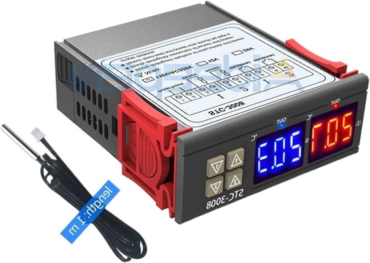 Digitale Thermostaat - Temperatuurregelaar Vochtigheid - Klimaatbeheersing - Dubbele Sensor - 10A 24V - Grijs