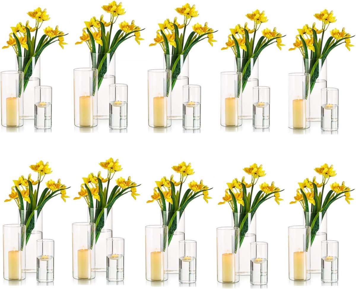 SnelShoppen - 30 Transparante Glazen Bloemenvazen 15/20/25cm - Elegante Ronde Vazen voor Woonkamer en Eetkamer - Hittebestendige Kaarsenhouders voor B