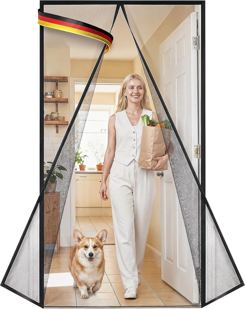 SnelShoppen - Door Easy Vliegenschermdeur, Robuust Glasvezel, Extra Sterke Magneten, Insectenbescherming voor Balkon- en Terrasdeuren, Magnetisch Gord