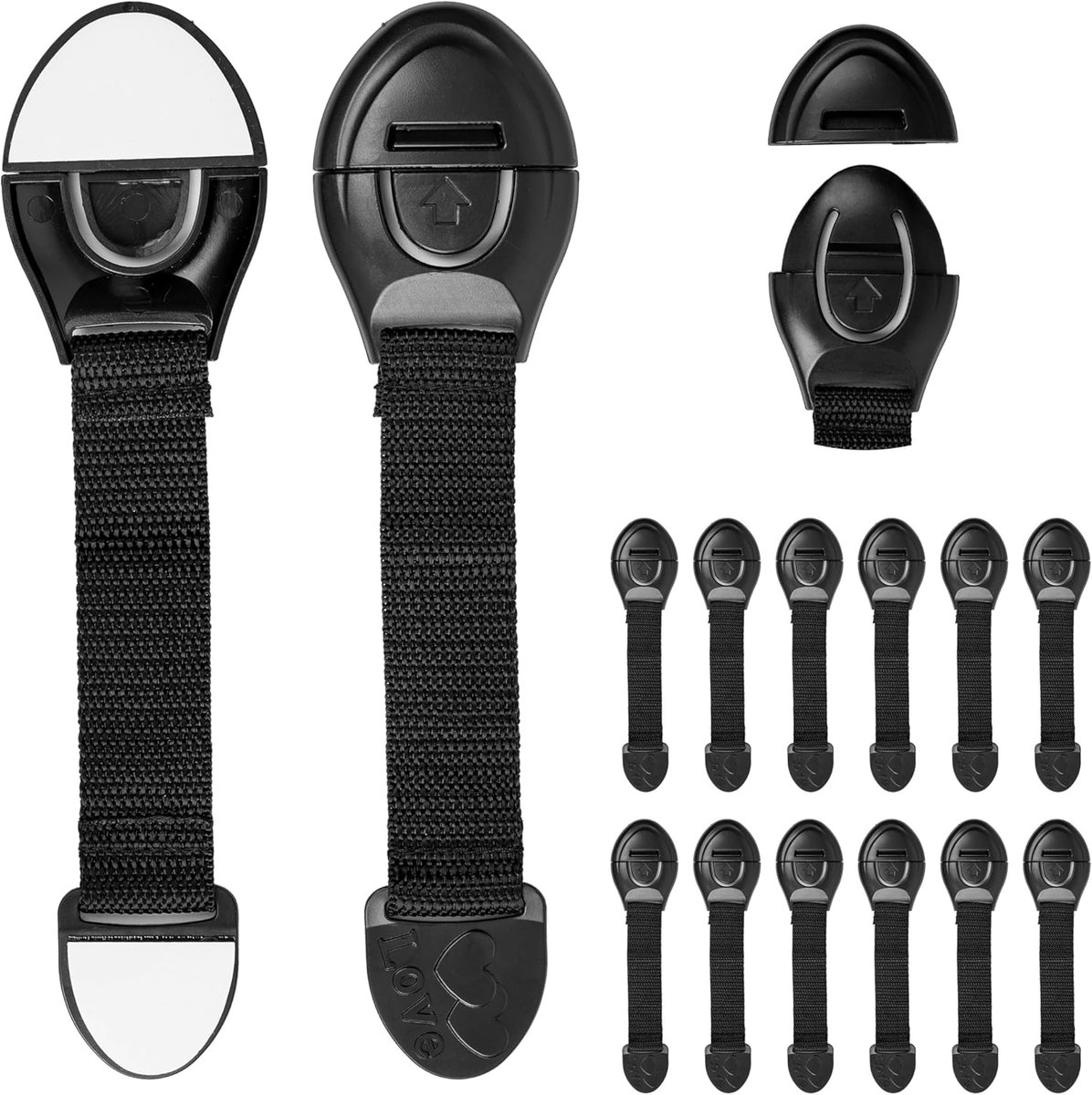 SnelShoppen - 12 Stuks Multifunctionele Kindveiligheidsloten in Zwart met Lijm - Meubel- en Kastvergrendeling voor Kinderen - Veiligheidsslot voor Keu