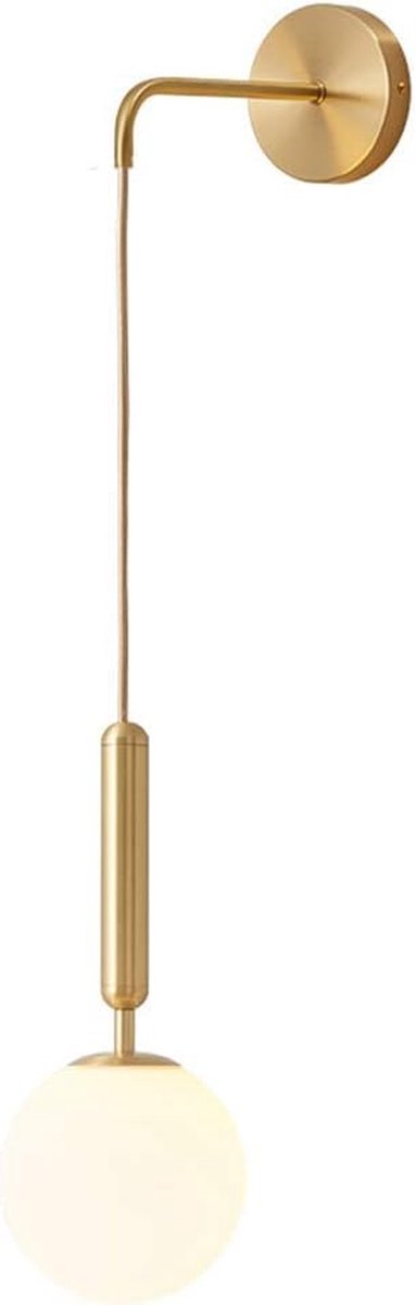 Industriële Wandlamp - Glazen Bol Lamp - Woonkamer Verlichting - Gouden Metalen Frame - 15 cm Bol - Wit Glas
