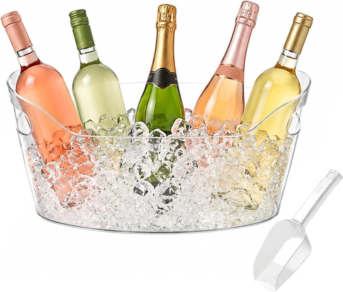 Grote Drankkoeler van 6,5 L met IJslepel voor Feestjes, Ideaal voor Wijn, Bier en Champagne, Draagbare Koeler met Handvatten voor Dranken